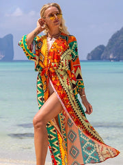 Ocean Chic: 2023 Boho Breeze Kimono – Luxe Beachwear Edition Geometric Beachwear Australia