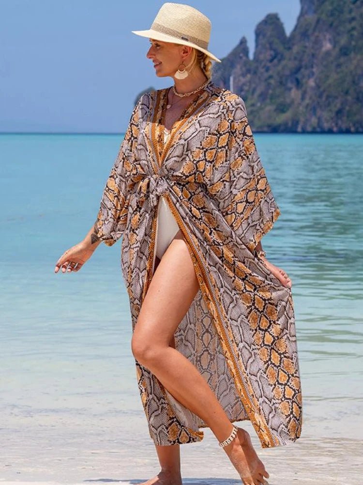 Ocean Chic: 2023 Boho Breeze Kimono – Luxe Beachwear Edition Leopard circle Beachwear Australia