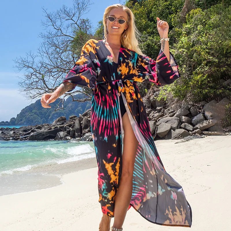 Ocean Chic: 2023 Boho Breeze Kimono – Luxe Beachwear Edition Black tie dye Beachwear Australia