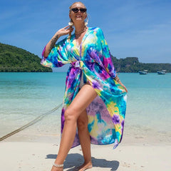 Ocean Chic: 2023 Boho Breeze Kimono – Luxe Beachwear Edition Blue purple tie dye Beachwear Australia