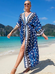 Ocean Chic: 2023 Boho Breeze Kimono – Luxe Beachwear Edition Navy water drop Beachwear Australia