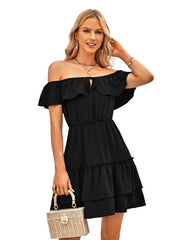Off-Shoulder Ruffle Dress for Women Black Beachwear Australia