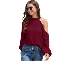 Off-Shoulder Long Sleeve T-Shirt Wine Red Beachwear Australia
