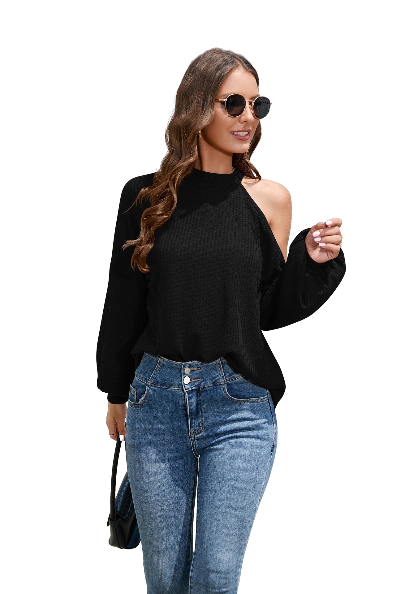 Off-Shoulder Long Sleeve T-Shirt Black Beachwear Australia