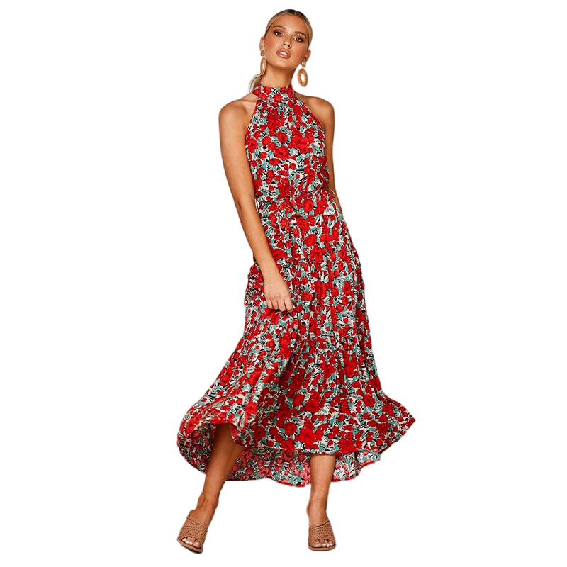 Polka Dot Perfection: Women's Boho Style Halter Maxi Dress Red Print Beachwear Australia
