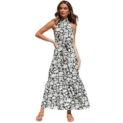 Polka Dot Perfection: Women's Boho Style Halter Maxi Dress Green Flower Beachwear Australia