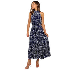 Polka Dot Perfection: Women's Boho Style Halter Maxi Dress Dark Blue Beachwear Australia