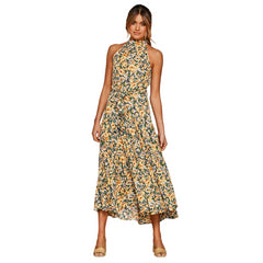 Polka Dot Perfection: Women's Boho Style Halter Maxi Dress Yellow Print Beachwear Australia