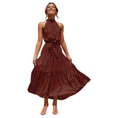 Polka Dot Perfection: Women's Boho Style Halter Maxi Dress Auburn Beachwear Australia