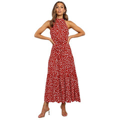 Polka Dot Perfection: Women's Boho Style Halter Maxi Dress Red Beachwear Australia