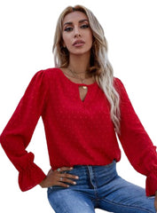 Casual Long Sleeve Jacquard Polka Dot Blouse Red Beachwear Australia