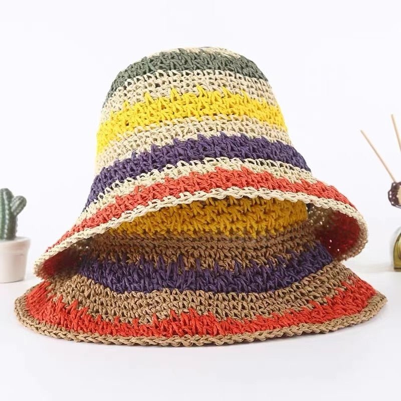 Raffia Rainbow Straw Sun Hat for Women Beige Beachwear Australia