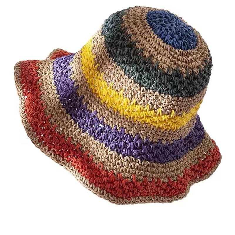 Raffia Rainbow Straw Sun Hat for Women Beige Beachwear Australia