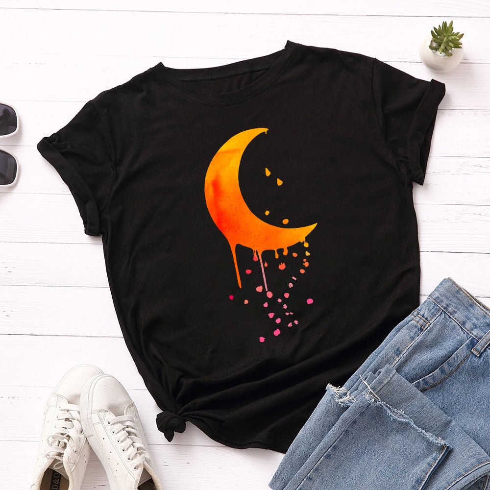 Artistic Moon Raindrops Short Sleeve T-Shirt for Women Black Beachwear Australia