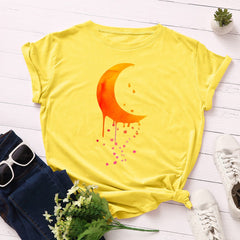 Artistic Moon Raindrops Short Sleeve T-Shirt for Women Yellow Beachwear Australia