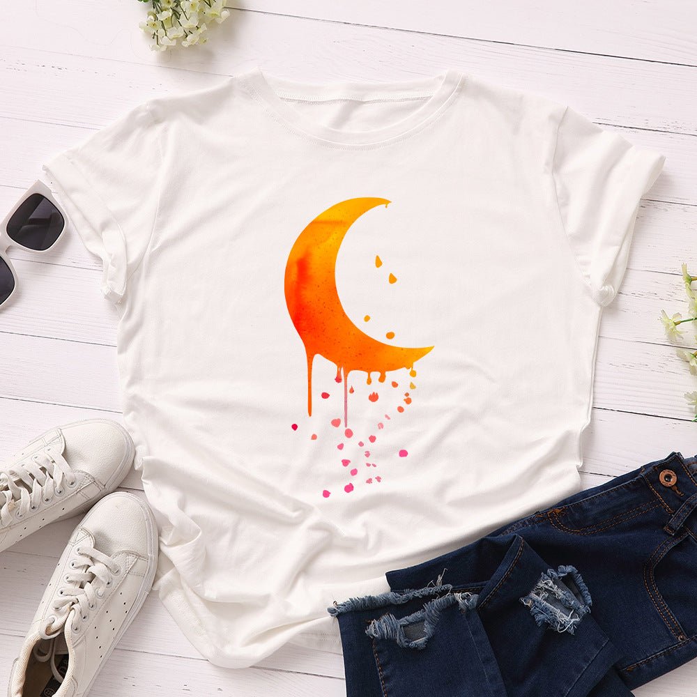 Artistic Moon Raindrops Short Sleeve T-Shirt for Women White Beachwear Australia