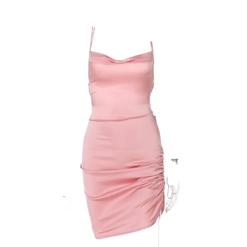 Satin Sensation: Dulzura Strap Mini Dress with Cross Bandage Back Pink Beachwear Australia