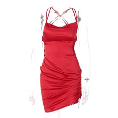 Satin Sensation: Dulzura Strap Mini Dress with Cross Bandage Back Red Beachwear Australia