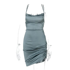 Satin Sensation: Dulzura Strap Mini Dress with Cross Bandage Back Dark green Beachwear Australia
