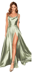 Satin Thigh-High Slit Long dress Light Green Beachwear Australia