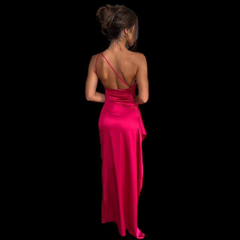 Stunning One-Shoulder Satin Evening Dress: Elegant, Slim-Fit, Solid Color Red Beachwear Australia