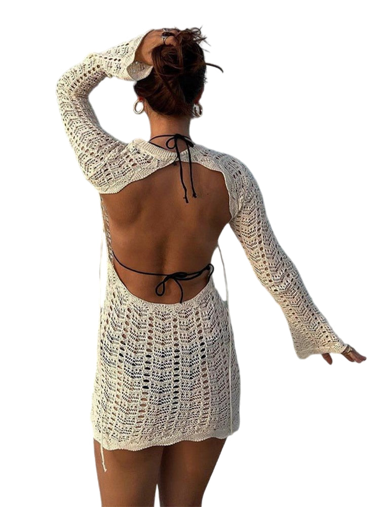 Summer Goddess Backless Crochet Bodycon Cover-Up Black Beachwear Australia