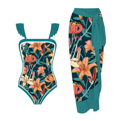Summer Print One Piece Swimsuit With Beach Skirt A23050601A Beachwear Australia
