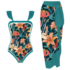 Summer Print One Piece Swimsuit With Beach Skirt A23050601B Beachwear Australia