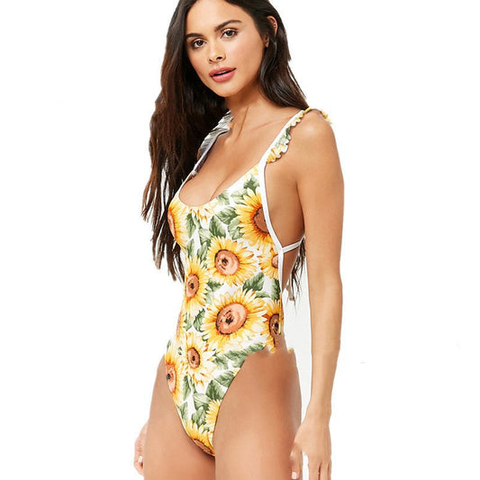 Sunflower Delight Ruffle Strap Printed Monokini Picture color Beachwear Australia