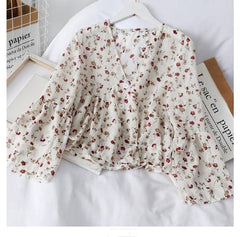 Vintage Floral Chiffon Shirt with Flared Sleeves for Women Apricot Beachwear Australia