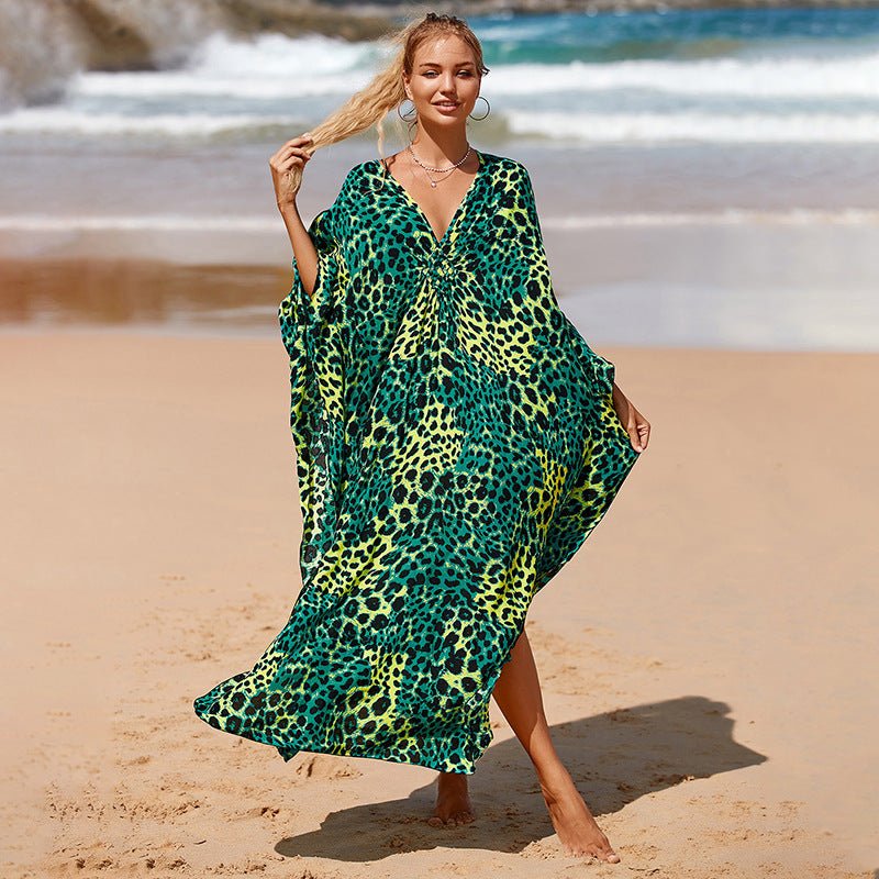 Wild Western Charm Cover-up Dress Geen and yellow leopard Beachwear Australia