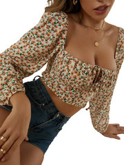Women's Floral Printed Retro Square Collar Blouse Floral Beachwear Australia