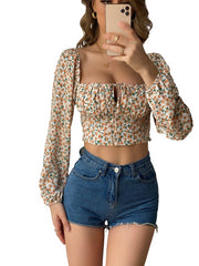 Women's Floral Printed Retro Square Collar Blouse Floral Beachwear Australia