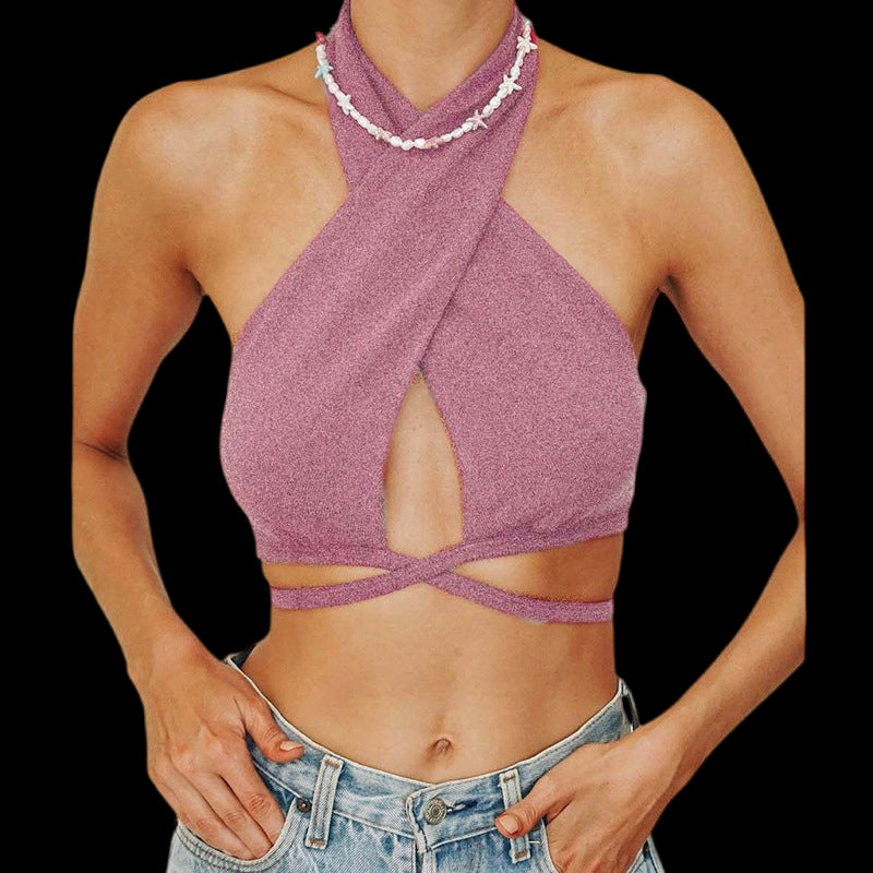 Summer Halter Crop Top for Women Pink Beachwear Australia