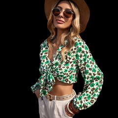 Blossom in Long Sleeve Floral Blouses Green Beachwear Australia