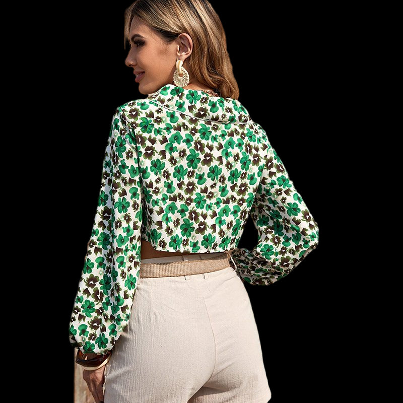 Blossom in Long Sleeve Floral Blouses Green Beachwear Australia