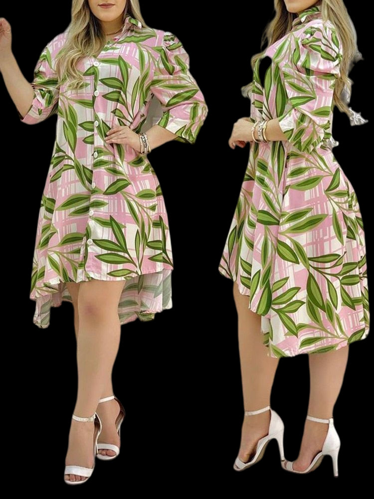 Women's Long Sleeve Button-Up Shirt Dress Leaf Beachwear Australia