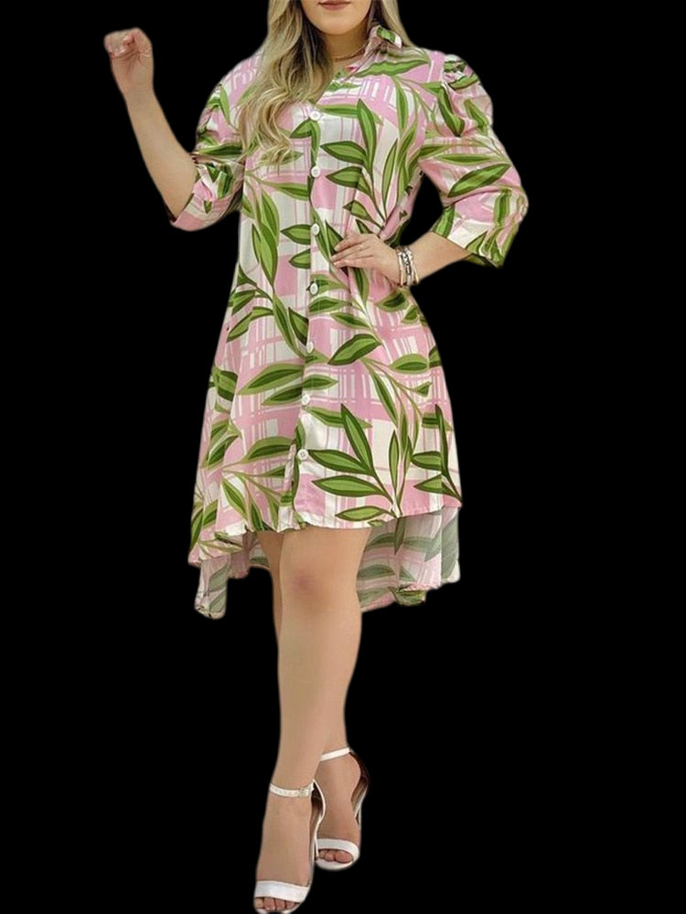 Women's Long Sleeve Button-Up Shirt Dress Leaf Beachwear Australia