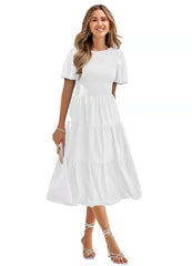 Women's Smocked Ruffle Mini Beach Dress White Beachwear Australia