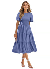 Women's Smocked Ruffle Mini Beach Dress Blue Beachwear Australia