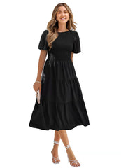 Women's Smocked Ruffle Mini Beach Dress Black Beachwear Australia
