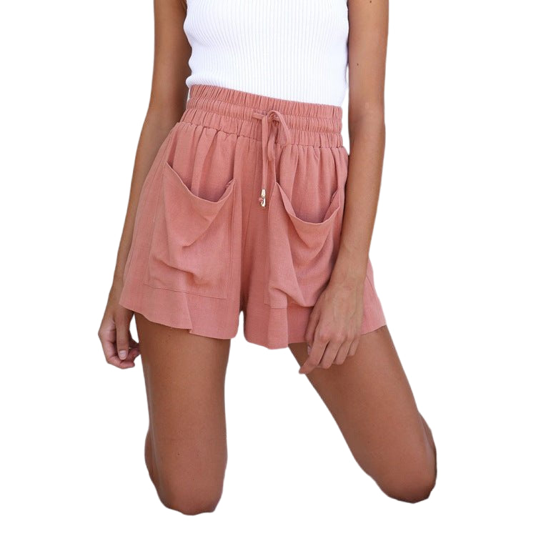 Women's Summer High Waist Loose Wide-Leg Shorts Pink Beachwear Australia