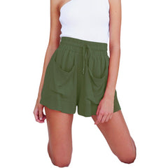 Women's Summer High Waist Loose Wide-Leg Shorts Army Green Beachwear Australia