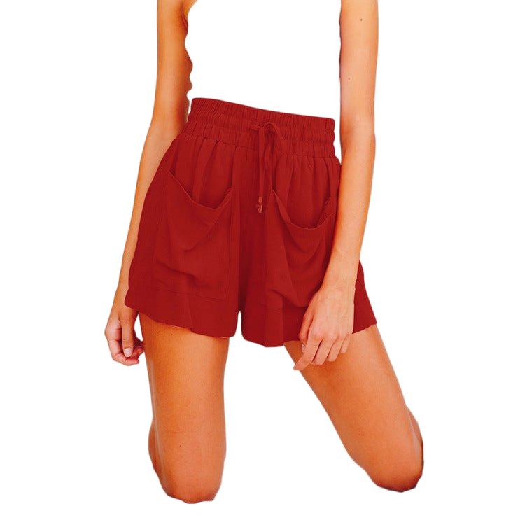 Women's Summer High Waist Loose Wide-Leg Shorts Red Beachwear Australia